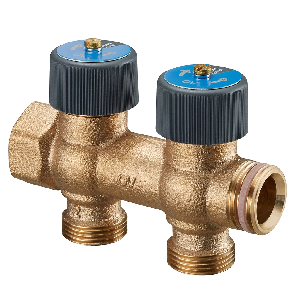 Коллектор Oventrop Multidis R 3/4″x3/4″x2 Ду20 Py10 из бронзы, с функцией отключения и вентилями Коллектор Oventrop Multidis R 3/4″x3/4″x2 Ду20 Py10 из бронзы, с функцией отключения и вентилями