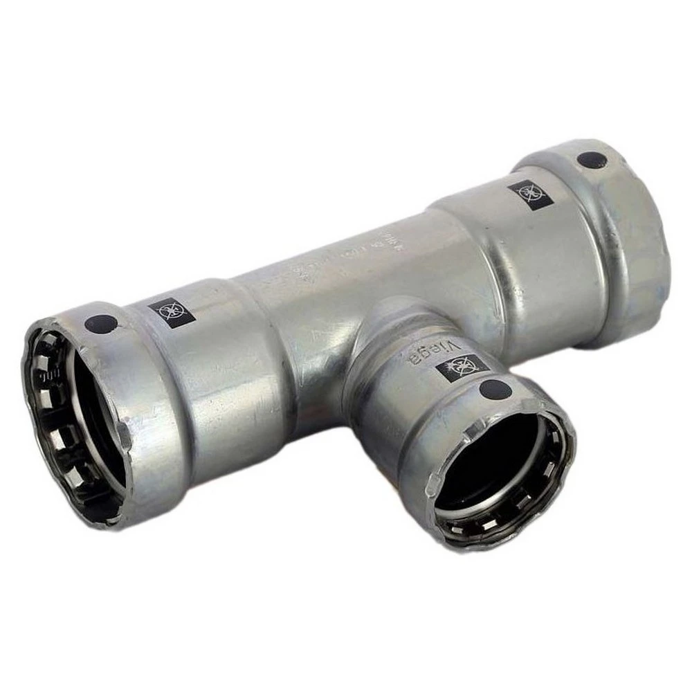 Тройник переходной Viega Megapress с SC-Contur Дн1″x1/2″x1″ Ру16 стальной оцинкованный, присоединение - пресс