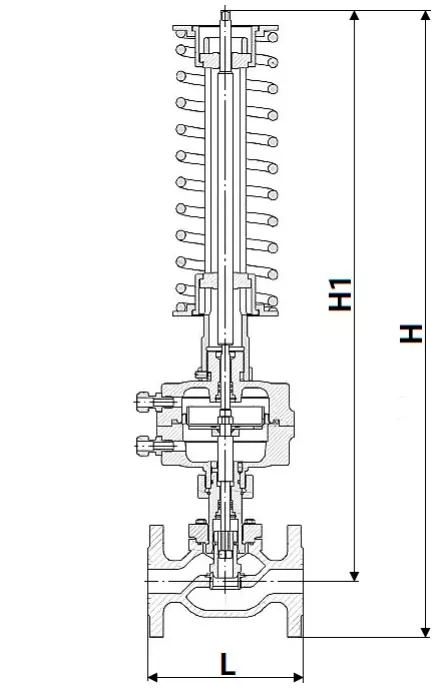 Регулятор давления до себя PRB1030N-F-DA Ду40 Ру16 Kvs25 прямого действия, серый чугун СЧ20, фланцевый, Tmax до 150°С, диапазон настройки 3 (3 - 7 кгс/см2)