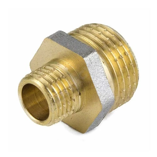 Ниппель переходной Aquasfera 9023-10 1 1/2″х1″ Ду40х25, наружная/наружная резьба, корпус – латунь никелированная
