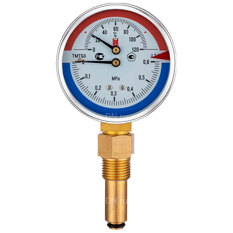 Термоманометр радиальный BD ТМТБ БД 41Р (0-120С) (0-0.6)МПа, кл.2.5, G1/2, корпус 100мм, тип - ТМТБ БД, до +120°C, радиальное присоединение, 0-0.6 МПа, резьба G1/2, класс точности 2.5